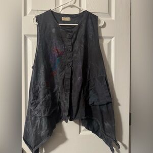 Vintage-Inspired Black Sleeveless Button Front Tunic Vest